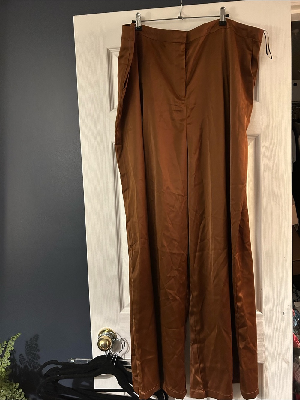 Women's Nasty Gal Wide-Leg Satin Pants in Brown